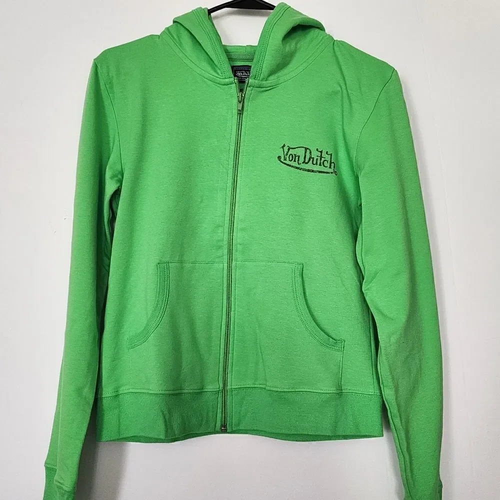 VON DUTCH Women's - L - Lightweight Neon Green Signature Cotton‎ Full zip…